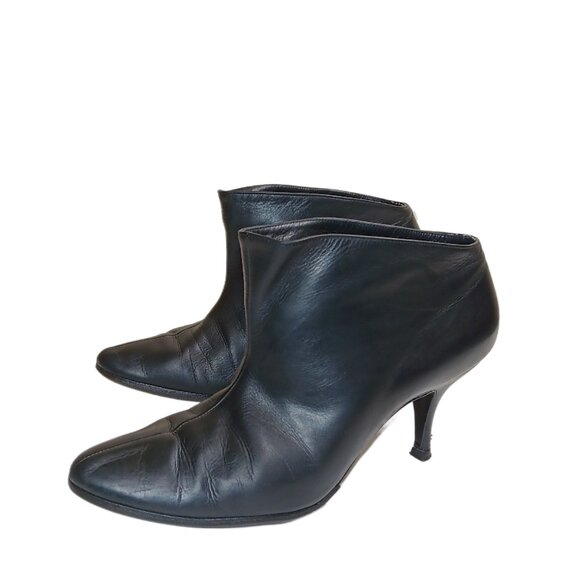 Balenciaga Ankle Booties Womens 7 Black Leather Kitten Heel Pumps - Picture 1 of 6